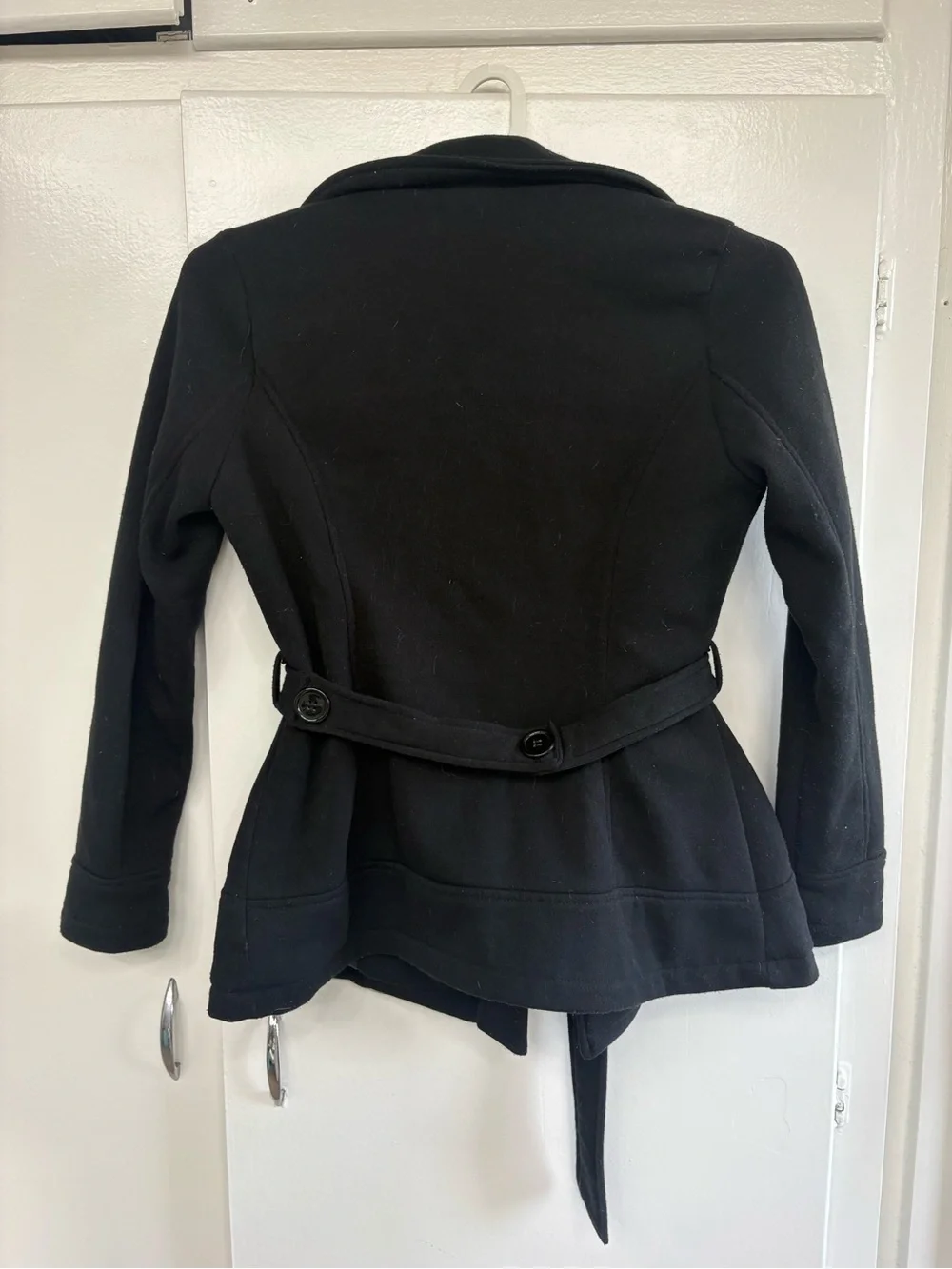 Jou Jou Black Double-Breasted Belted Pea Coat